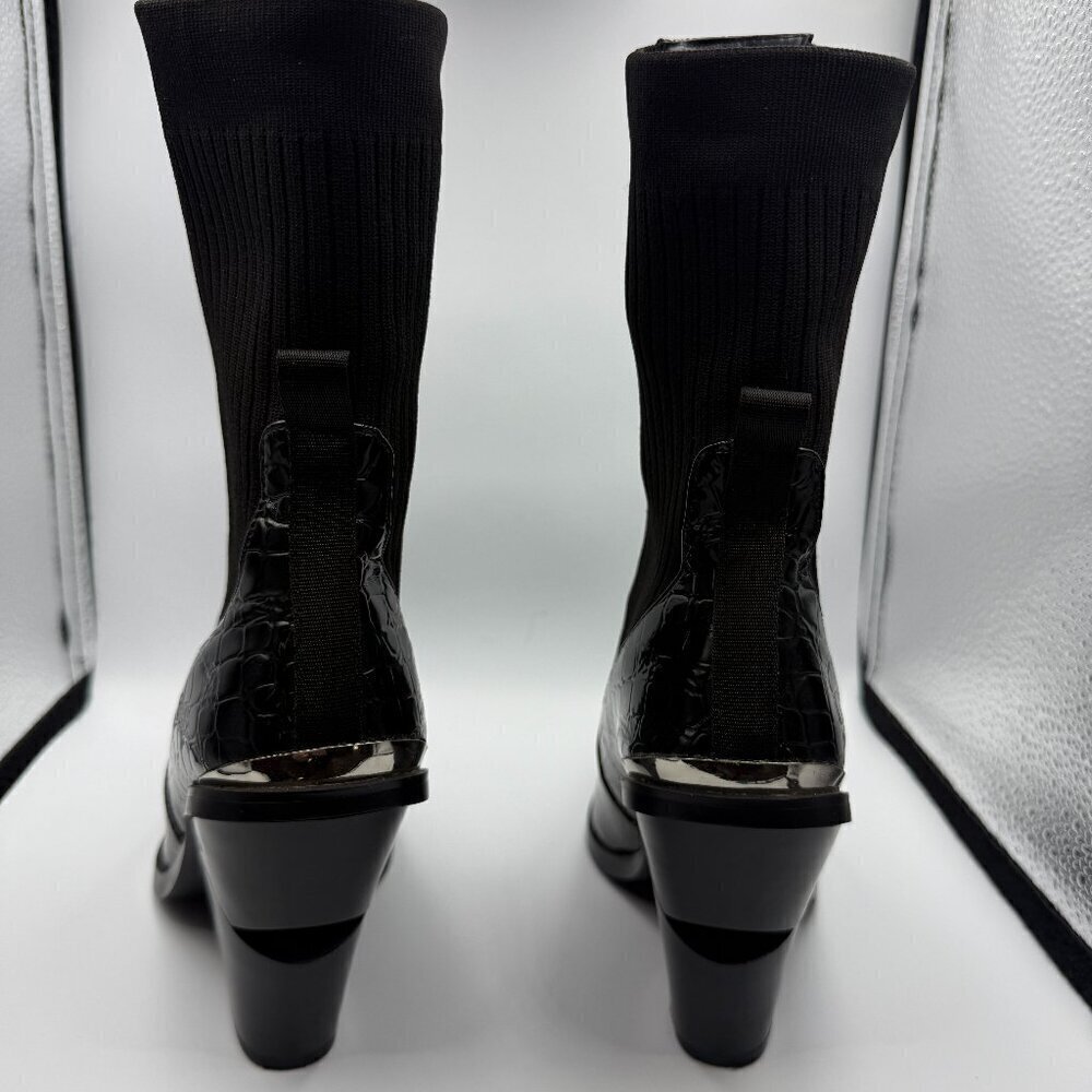 Azalea Wang Black Crocodile Katrina Ankle Bootie Pointed Toe Western New size 6 - Picture 2 of 10